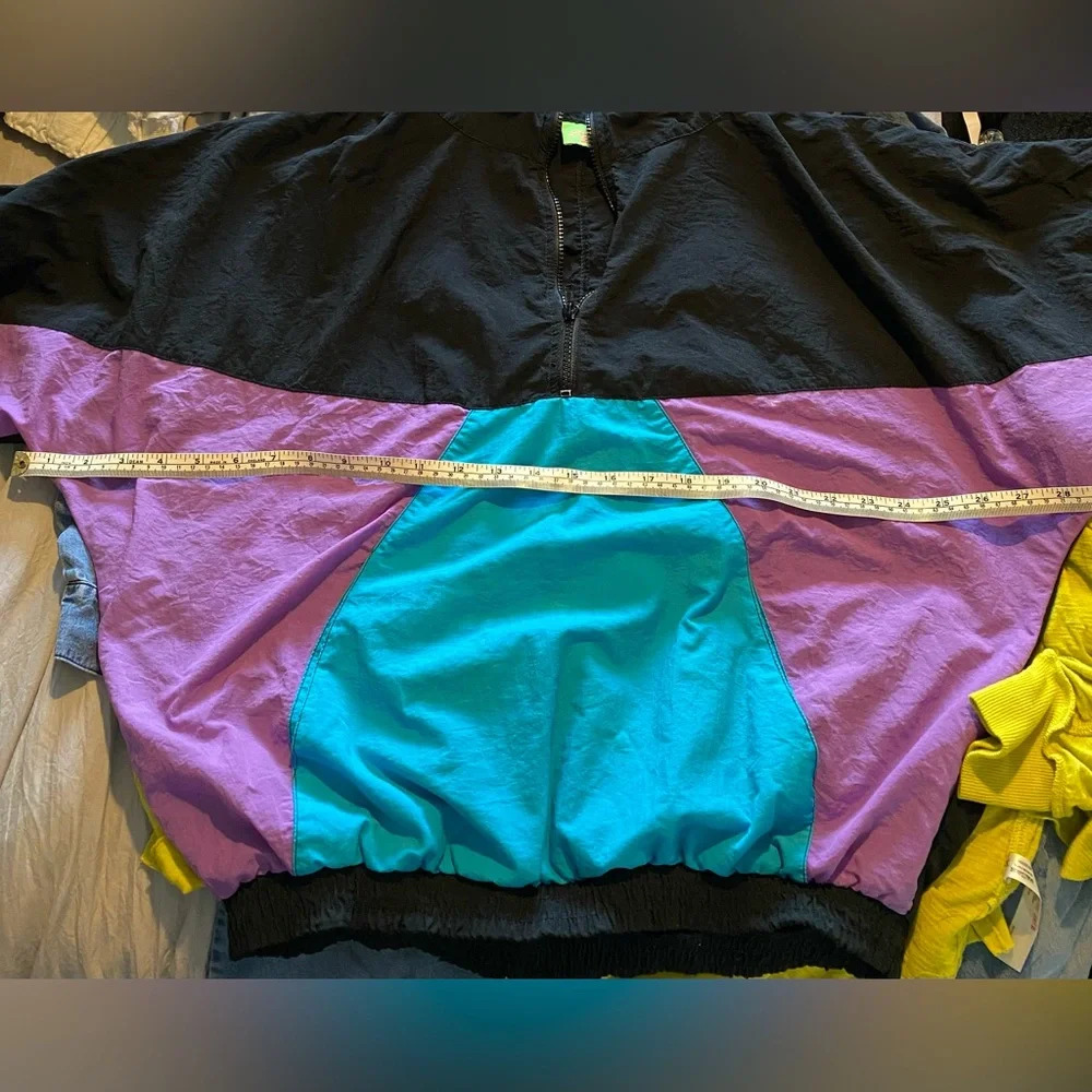 Shell Shock Vintage Mock Neck Windbreaker Black Blue Purple 3/4 zip Jacket - Picture 5 of 5